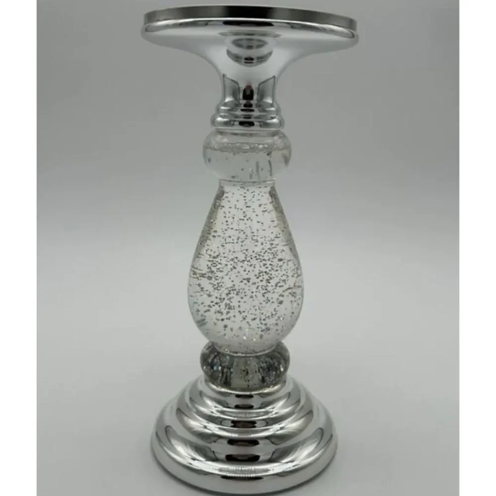 BATH & BODY WORKS SILVER LED SWIRLING GLITTER PEDESTAL CANDLE HOLDER~ Pristine